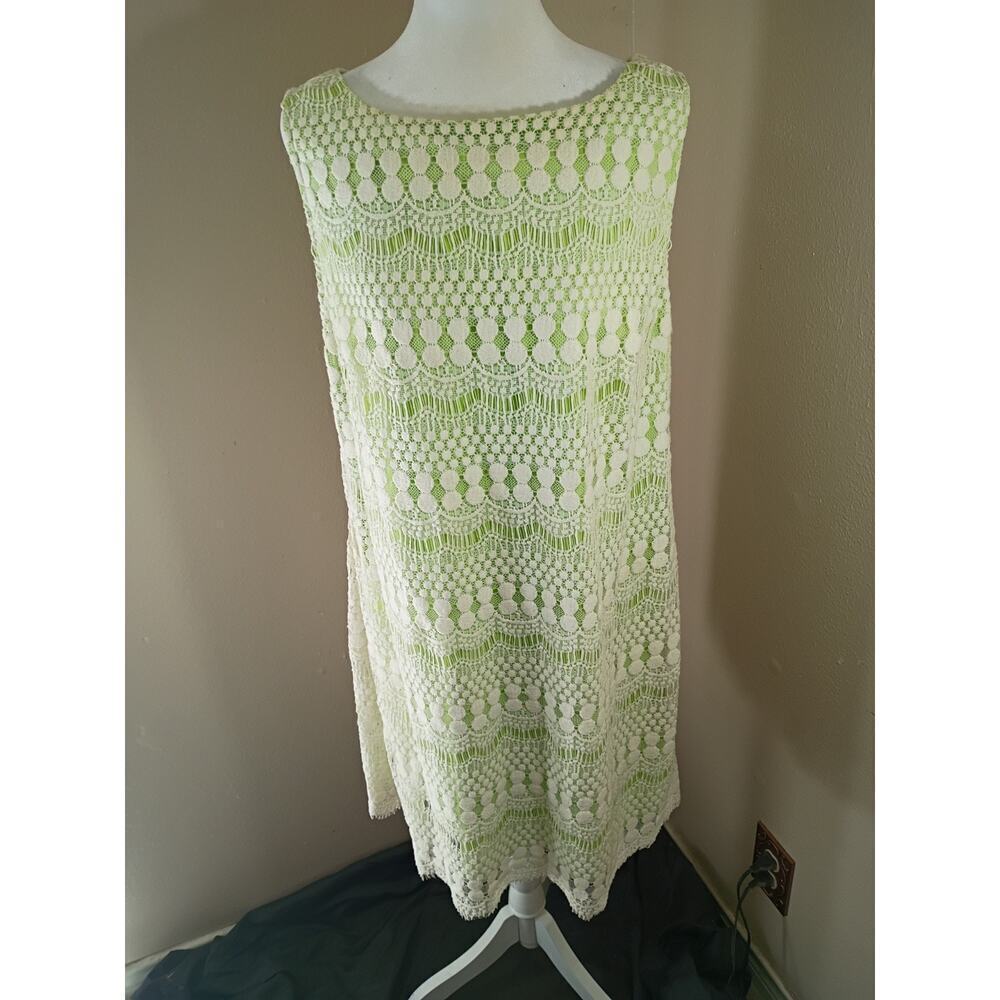 Jessica Howard Dress Green Overall Lace Sz 14W Spring Career